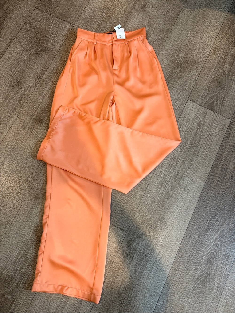 High-Rise Satin Trousers in Coral Orange